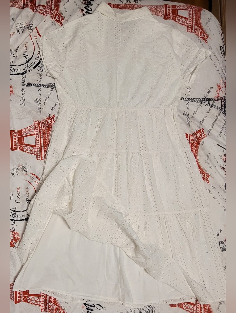 Eloquii White Eyelet Button-Front Midi Dress with Collared V-Neck Size 18